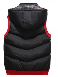 New OUKU Men's Puffer Vest Hoodie Vest Padded Gilet Quilted Vest Daily Date Vacation Fashion Casual Fall & Winter Pocket Polyester Warm Comfortable Color Block Zipper Hooded Regular Fit Black Red Army Green