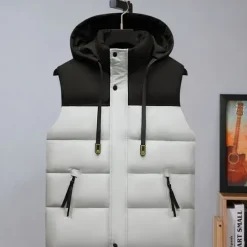 Hot OUKU Men's Puffer Vest Hoodie Vest Padded Gilet Quilted Vest Daily Date Vacation Fashion Casual Fall & Winter Pocket Detachable Hood Polyester Warm Comfortable Color Block Hidden Hooded Regular Fit Black