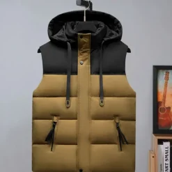 Hot OUKU Men's Puffer Vest Hoodie Vest Padded Gilet Quilted Vest Daily Date Vacation Fashion Casual Fall & Winter Pocket Detachable Hood Polyester Warm Comfortable Color Block Hidden Hooded Regular Fit Black