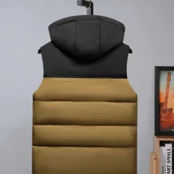 Hot OUKU Men's Puffer Vest Hoodie Vest Padded Gilet Quilted Vest Daily Date Vacation Fashion Casual Fall & Winter Pocket Detachable Hood Polyester Warm Comfortable Color Block Hidden Hooded Regular Fit Black