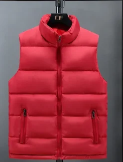 New OUKU Men's Puffer Vest Padded Gilet Quilted Vest Daily Date Vacation Fashion Casual Fall & Winter Pocket Polyester Warm Comfortable Solid Color Zipper Stand Collar Regular Fit Black White Red Dark Blue