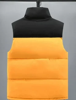 Online OUKU Men's Puffer Vest Padded Gilet Quilted Vest Daily Date Vacation Fashion Casual Fall & Winter Pocket Polyester Warm Comfortable Color Block Zipper Stand Collar Regular Fit Black Yellow Red Royal Blue