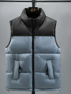 Online OUKU Men's Puffer Vest Padded Gilet Quilted Vest Daily Date Vacation Fashion Casual Fall & Winter Pocket Polyester Warm Comfortable Color Block Zipper Stand Collar Regular Fit Black Yellow Red Royal Blue