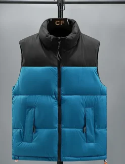 Online OUKU Men's Puffer Vest Padded Gilet Quilted Vest Daily Date Vacation Fashion Casual Fall & Winter Pocket Polyester Warm Comfortable Color Block Zipper Stand Collar Regular Fit Black Yellow Red Royal Blue