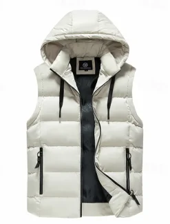 Best OUKU Men's Puffer Vest Padded Vest Gilet Quilted Vest Daily Date Vacation Fashion Casual Fall & Winter Pocket Polyester Warm Comfortable Plain Zipper Hooded Regular Fit Black Yellow Red Green Vest