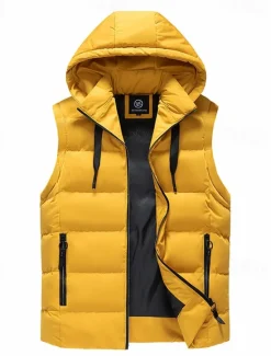 Best OUKU Men's Puffer Vest Padded Vest Gilet Quilted Vest Daily Date Vacation Fashion Casual Fall & Winter Pocket Polyester Warm Comfortable Plain Zipper Hooded Regular Fit Black Yellow Red Green Vest