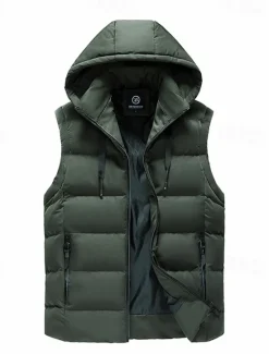 Best OUKU Men's Puffer Vest Padded Vest Gilet Quilted Vest Daily Date Vacation Fashion Casual Fall & Winter Pocket Polyester Warm Comfortable Plain Zipper Hooded Regular Fit Black Yellow Red Green Vest