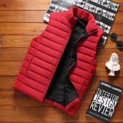 Best OUKU Men's Puffer Vest Quilted Vest Daily Date Vacation Fashion Casual Fall & Winter Pocket Polyester Warm Comfortable Solid Color Zipper Stand Collar Regular Fit Black Army Green Dark Blue Vest Red