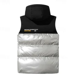 Best OUKU Men's Puffer Vest Vest Gilet Daily Date Vacation Fashion Casual Fall & Winter Pocket Polyester Warm Comfortable Color Block Zipper Hooded Regular Fit Silver Black Blue Vest