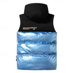 Best OUKU Men's Puffer Vest Vest Gilet Daily Date Vacation Fashion Casual Fall & Winter Pocket Polyester Warm Comfortable Color Block Zipper Hooded Regular Fit Silver Black Blue Vest