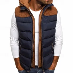 New OUKU Men's Puffer Vest Vest Gilet Daily Date Vacation Fashion Casual Fall & Winter Pocket Cotton Blend Warm Comfortable Color Block Zipper Hooded Regular Fit Black Burgundy Navy Blue Army Green Vest