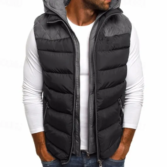 New OUKU Men's Puffer Vest Vest Gilet Daily Date Vacation Fashion Casual Fall & Winter Pocket Cotton Blend Warm Comfortable Color Block Zipper Hooded Regular Fit Black Burgundy Navy Blue Army Green Vest