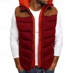 New OUKU Men's Puffer Vest Vest Gilet Daily Date Vacation Fashion Casual Fall & Winter Pocket Cotton Blend Warm Comfortable Color Block Zipper Hooded Regular Fit Black Burgundy Navy Blue Army Green Vest