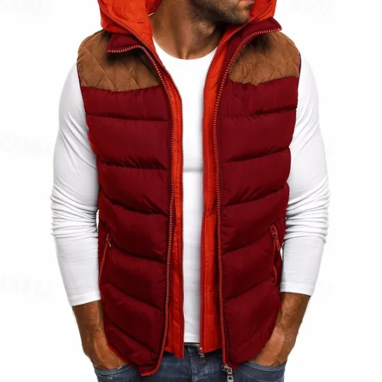 New OUKU Men's Puffer Vest Vest Gilet Daily Date Vacation Fashion Casual Fall & Winter Pocket Cotton Blend Warm Comfortable Color Block Zipper Hooded Regular Fit Black Burgundy Navy Blue Army Green Vest