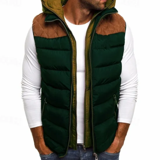 New OUKU Men's Puffer Vest Vest Gilet Daily Date Vacation Fashion Casual Fall & Winter Pocket Cotton Blend Warm Comfortable Color Block Zipper Hooded Regular Fit Black Burgundy Navy Blue Army Green Vest