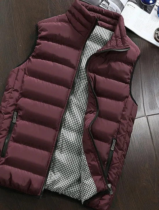 Clearance OUKU Men's Puffer Vest Vest Gilet Daily Date Vacation Fashion Casual Fall & Winter Pocket Polyester Warm Comfortable Plain Quilted Zipper Stand Collar Regular Fit Black White Red Burgundy Vest