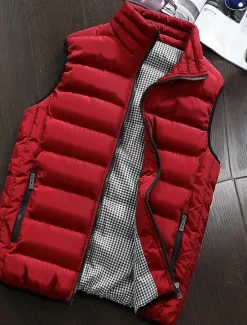 Clearance OUKU Men's Puffer Vest Vest Gilet Daily Date Vacation Fashion Casual Fall & Winter Pocket Polyester Warm Comfortable Plain Quilted Zipper Stand Collar Regular Fit Black White Red Burgundy Vest