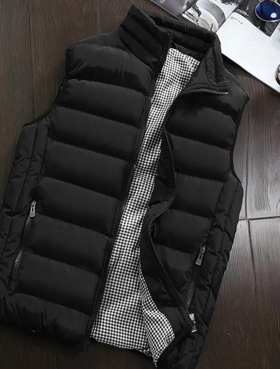 Clearance OUKU Men's Puffer Vest Vest Gilet Daily Date Vacation Fashion Casual Fall & Winter Pocket Polyester Warm Comfortable Plain Quilted Zipper Stand Collar Regular Fit Black White Red Burgundy Vest