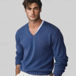 Sale OUKU Men's Pullover Cashmere Sweater Wool Jumper Knit Solid Color V Neck Knitwear Elegant Christmas Gifts Home Clothing Apparel Fall Winter Wine Red Black