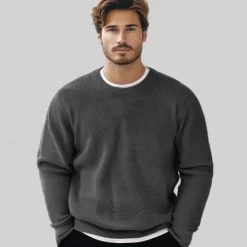 Clearance OUKU Men's Pullover Merino Wool Sweater 2 in 1 Solid Color Crew Neck Knitwear Elegant Christmas Outdoor Clothing Apparel Fall Winter Black Brown S M L