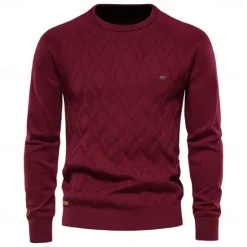 OUKU Men's Pullover Sweater Jumper Knit Solid Color Crew Neck Knitwear Elegant Christmas Outdoor Clothing Apparel Raglan Sleeves Spring Fall Black Red S M L