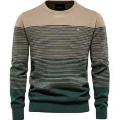 Outlet OUKU Men's Pullover Sweater Jumper Knit Ombre Crew Neck Knitwear Elegant Christmas Outdoor Clothing Apparel Fall Winter Dark Green Orange S M L