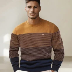 Outlet OUKU Men's Pullover Sweater Jumper Knit Ombre Crew Neck Knitwear Elegant Christmas Outdoor Clothing Apparel Fall Winter Dark Green Orange S M L