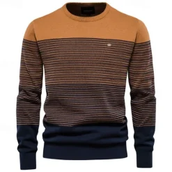 Outlet OUKU Men's Pullover Sweater Jumper Knit Ombre Crew Neck Knitwear Elegant Christmas Outdoor Clothing Apparel Fall Winter Dark Green Orange S M L