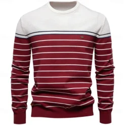 Outlet OUKU Men's Pullover Sweater Jumper Ribbed Knit Regular Tops Color Block Striped Crew Neck Knitwear Daily Outdoor Vacation Clothing Apparel Spring Fall Wine Navy Blue S M L