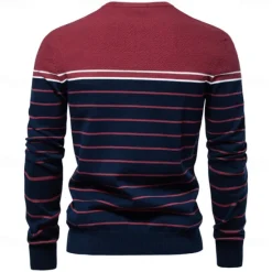Outlet OUKU Men's Pullover Sweater Jumper Ribbed Knit Regular Tops Color Block Striped Crew Neck Knitwear Daily Outdoor Vacation Clothing Apparel Spring Fall Wine Navy Blue S M L