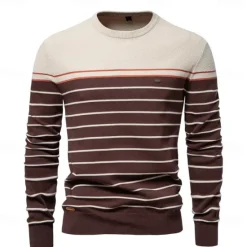 Outlet OUKU Men's Pullover Sweater Jumper Ribbed Knit Regular Tops Color Block Striped Crew Neck Knitwear Daily Outdoor Vacation Clothing Apparel Spring Fall Wine Navy Blue S M L