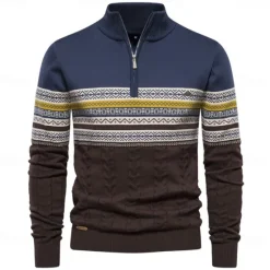 Best OUKU Men's Pullover Sweater Jumper Ribbed Knit Standing Collar Clothing Apparel Bishop Sleeve Spring & Fall White Navy Blue S M L