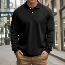 Online OUKU Men's Pullover Sweatshirt Golf Polos Shirts Formal Work Classic Long Sleeve Fashion Comfortable Solid Color Plain Buttons Fall Winter Black White Green Khaki Gray Pullover Sweatshirt