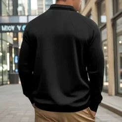 Online OUKU Men's Pullover Sweatshirt Golf Polos Shirts Formal Work Classic Long Sleeve Fashion Comfortable Solid Color Plain Buttons Fall Winter Black White Green Khaki Gray Pullover Sweatshirt