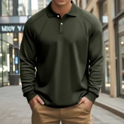 Online OUKU Men's Pullover Sweatshirt Golf Polos Shirts Formal Work Classic Long Sleeve Fashion Comfortable Solid Color Plain Buttons Fall Winter Black White Green Khaki Gray Pullover Sweatshirt