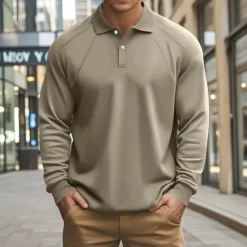 Online OUKU Men's Pullover Sweatshirt Golf Polos Shirts Formal Work Classic Long Sleeve Fashion Comfortable Solid Color Plain Buttons Fall Winter Black White Green Khaki Gray Pullover Sweatshirt