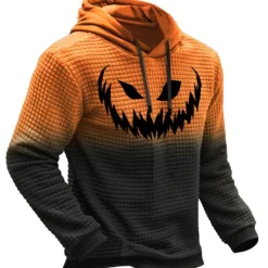 Outlet OUKU Men's Pumpkin Graphic Prints Hoodie Hoodies Waffle Hoodie Daily Classic Long Sleeve Hooded Halloween Holiday Going out Black Yellow Print Spring & Fall Designer