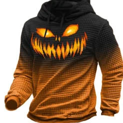 Outlet OUKU Men's Pumpkin Graphic Prints Hoodie Hoodies Waffle Hoodie Daily Classic Long Sleeve Hooded Halloween Holiday Going out Black Yellow Print Spring & Fall Designer