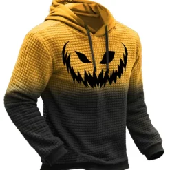 Outlet OUKU Men's Pumpkin Graphic Prints Hoodie Hoodies Waffle Hoodie Daily Classic Long Sleeve Hooded Halloween Holiday Going out Black Yellow Print Spring & Fall Designer