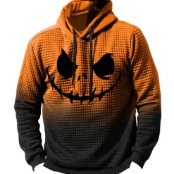 Outlet OUKU Men's Pumpkin Graphic Prints Hoodie Hoodies Waffle Hoodie Daily Classic Long Sleeve Hooded Halloween Holiday Going out Black Yellow Print Spring & Fall Designer