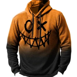 Outlet OUKU Men's Pumpkin Graphic Prints Hoodie Hoodies Waffle Hoodie Daily Classic Long Sleeve Hooded Halloween Holiday Going out Black Yellow Print Spring & Fall Designer