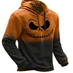 Outlet OUKU Men's Pumpkin Graphic Prints Hoodie Hoodies Waffle Hoodie Daily Classic Long Sleeve Hooded Halloween Holiday Going out Black Yellow Print Spring & Fall Designer