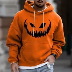 Online OUKU Men's Pumpkin Graphic Prints Hoodie Hoodies Sweatshirt Daily Classic Long Sleeve Hooded Halloween Holiday Going out Black Blue Print Spring & Fall Designer