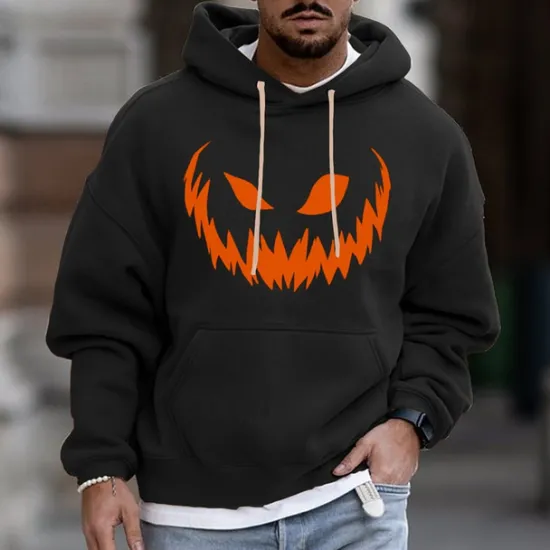 Online OUKU Men's Pumpkin Graphic Prints Hoodie Hoodies Sweatshirt Daily Classic Long Sleeve Hooded Halloween Holiday Going out Black Blue Print Spring & Fall Designer