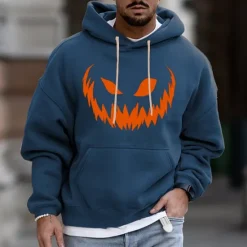 Online OUKU Men's Pumpkin Graphic Prints Hoodie Hoodies Sweatshirt Daily Classic Long Sleeve Hooded Halloween Holiday Going out Black Blue Print Spring & Fall Designer