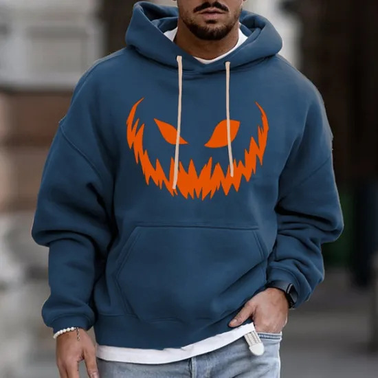 Online OUKU Men's Pumpkin Graphic Prints Hoodie Hoodies Sweatshirt Daily Classic Long Sleeve Hooded Halloween Holiday Going out Black Blue Print Spring & Fall Designer
