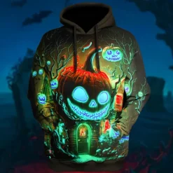 Best OUKU Men's Pumpkin Graphic Prints Hoodie Hoodies Sweatshirt Daily Classic Long Sleeve Hooded Halloween Holiday Going out Blue Purple Print Spring & Fall Designer