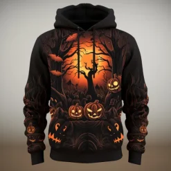 Clearance OUKU Men's Pumpkin Graphic Prints Hoodie Hoodies Sweatshirt Daily Classic Long Sleeve Hooded Halloween Holiday Going out Black Orange Print Spring & Fall Designer