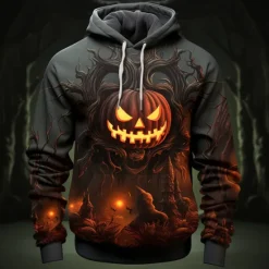 Clearance OUKU Men's Pumpkin Graphic Prints Hoodie Hoodies Sweatshirt Daily Classic Long Sleeve Hooded Halloween Holiday Going out Black Orange Print Spring & Fall Designer