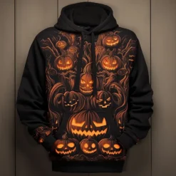 Clearance OUKU Men's Pumpkin Graphic Prints Hoodie Hoodies Sweatshirt Daily Classic Long Sleeve Hooded Halloween Holiday Going out Black Orange Print Spring & Fall Designer